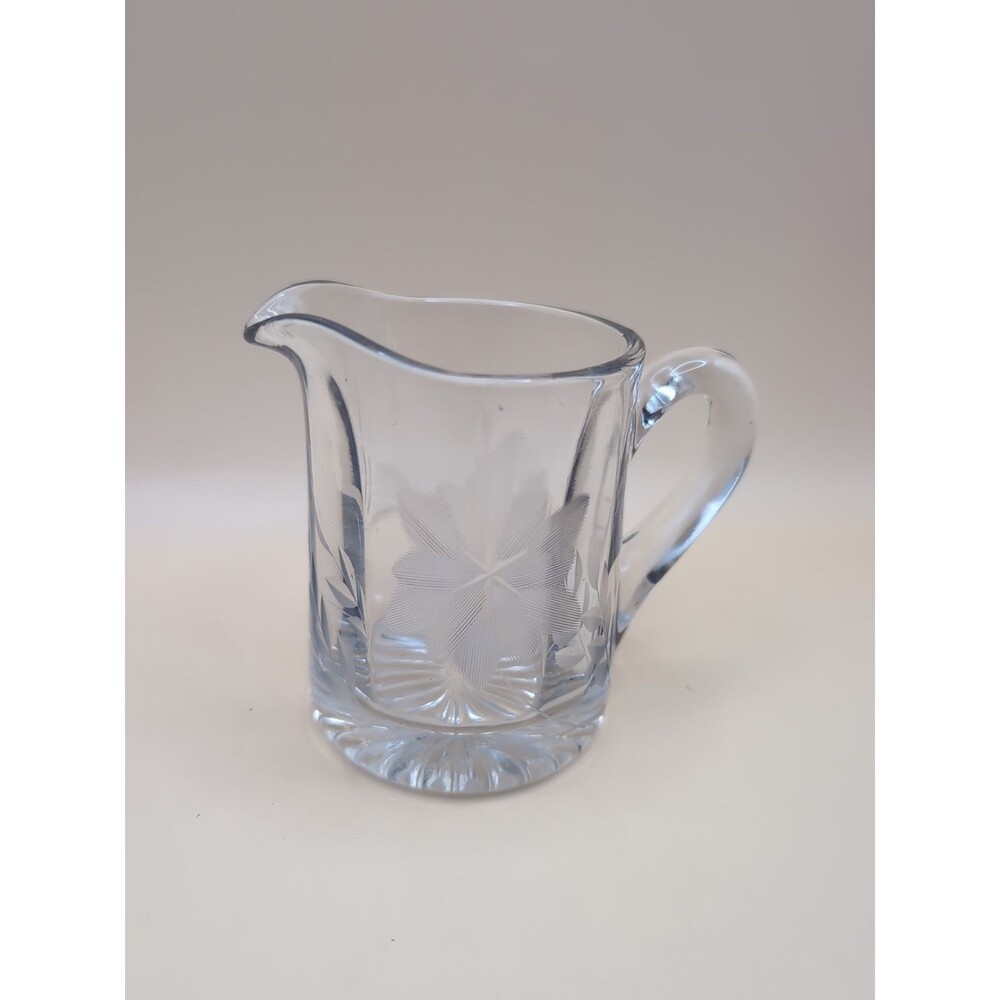 Etched Glass Creamer Pour with Flower & Leaves Clear Small Vintage Dish - Picture 2 of 6
